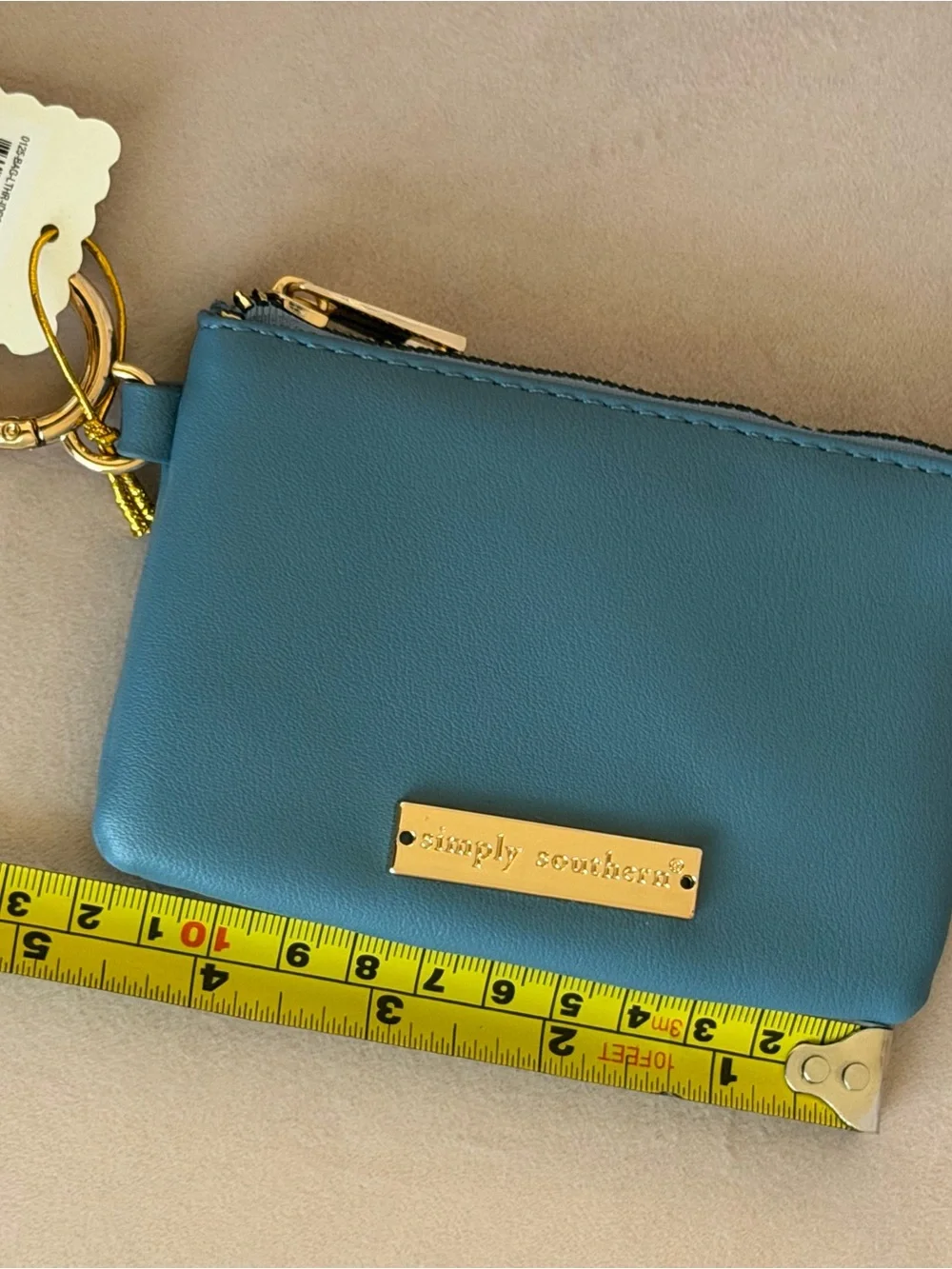 NWT Simply Southern Teal Zip Keyring Wallet with Gold Hardware